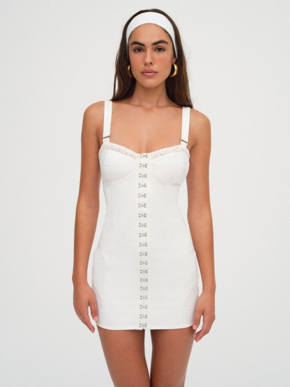 For Love & Lemons Tilly Denim Mini Dress | White | Small (S) | NWT